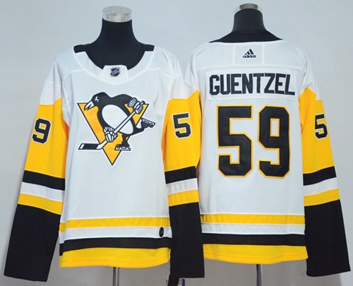 Adidas Penguins #59 Jake Guentzel White Road Authentic Women's Stitched NHL Jersey